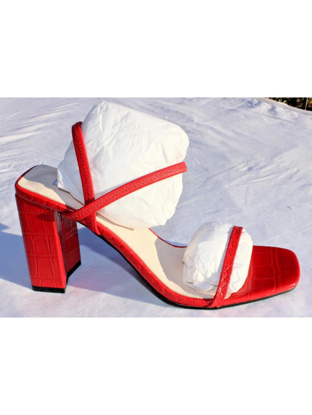 NEW SOL SANA LILY 3-3/4" WRAPPED BLOCK HEEL THIN STRAPS CHERRY RED CROC LEATHER